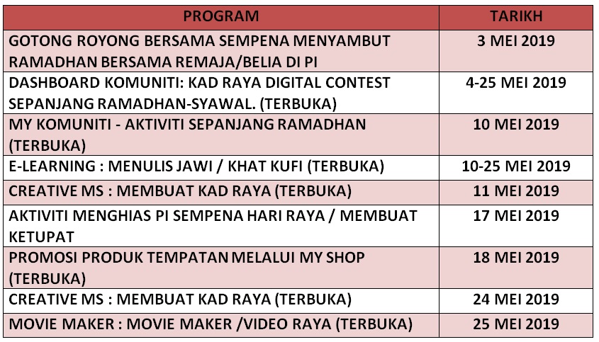 JADUAL AKTIVITI MEI 2019