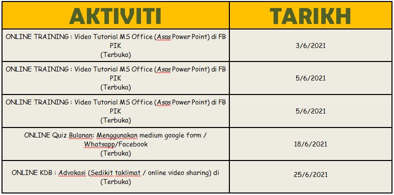 JADUAL AKTIVITI OGOS 2021