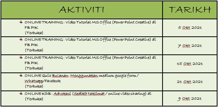 JADUAL AKTIVITI OKTOBER 2021