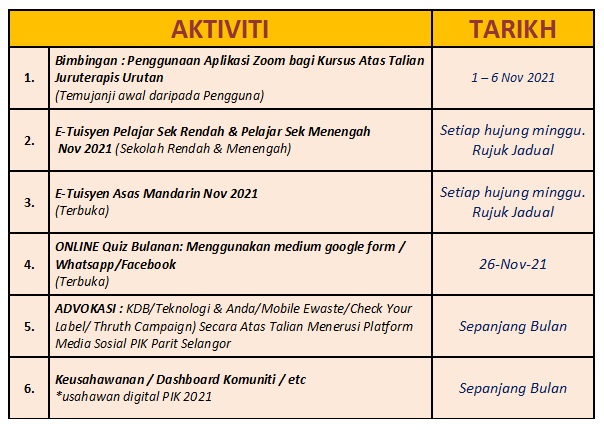 jadual aktviti nov 2021