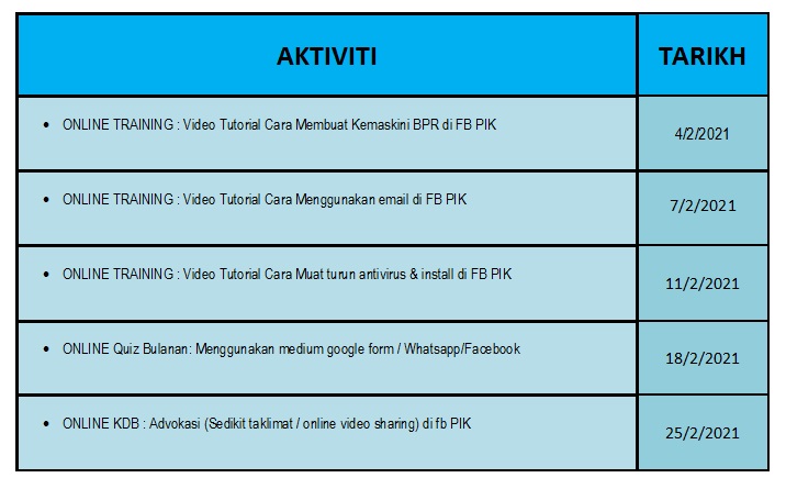 jadual aktiviti feb 2021