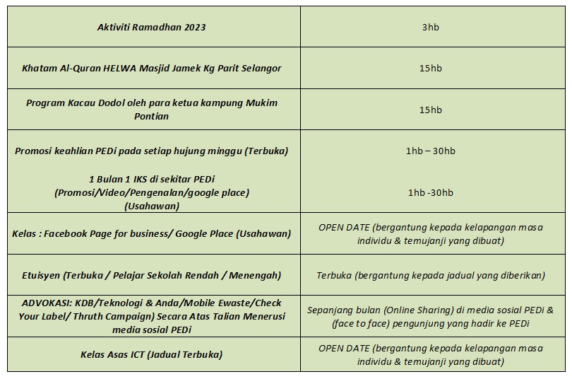 jadual aktiviti april 2023